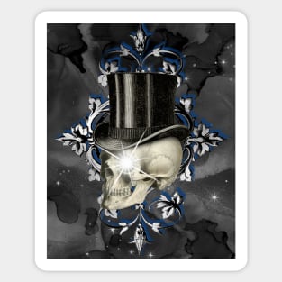 Skull with black top hat and a sparkle in his eye Sticker